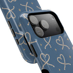 Lasso Hearts – Blue Western Heart MagSafe Phone Case, glossy compact wide-camera Pro model, camera and side-button close-up