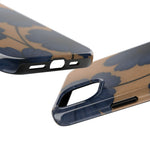 Navy Floral Tough Phone Case — Durable Protective Case with Blue Flowers on Kraft Background