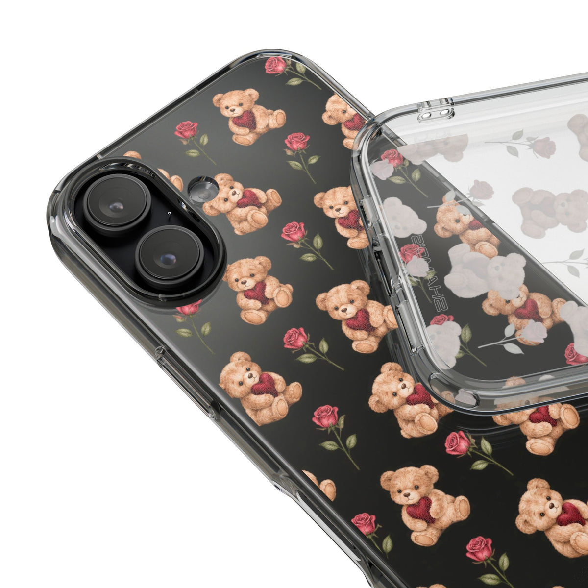 Romantic Teddy Bear Impact-Resistant Phone Case with Heart Design