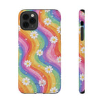 Funda de teléfono resistente a impactos con efecto cascada de colores Rainbow Daisy