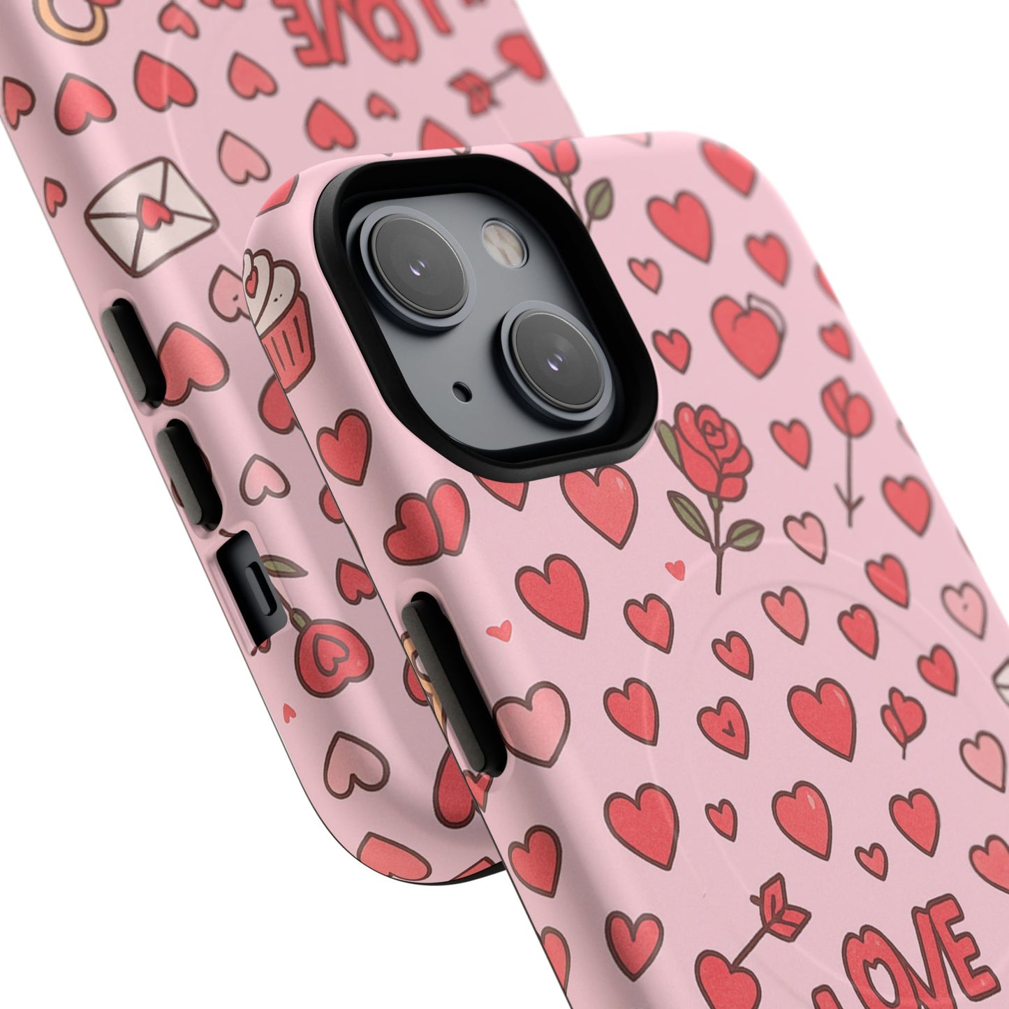 Pink Love Hearts Pattern Tough iPhone Case (MagSafe compatible)