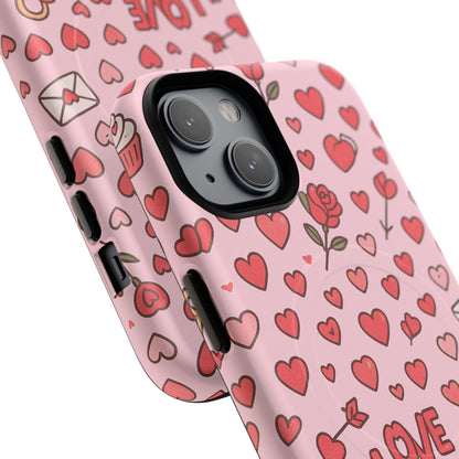 Pink Love Hearts Pattern Tough iPhone Case (MagSafe compatible)
