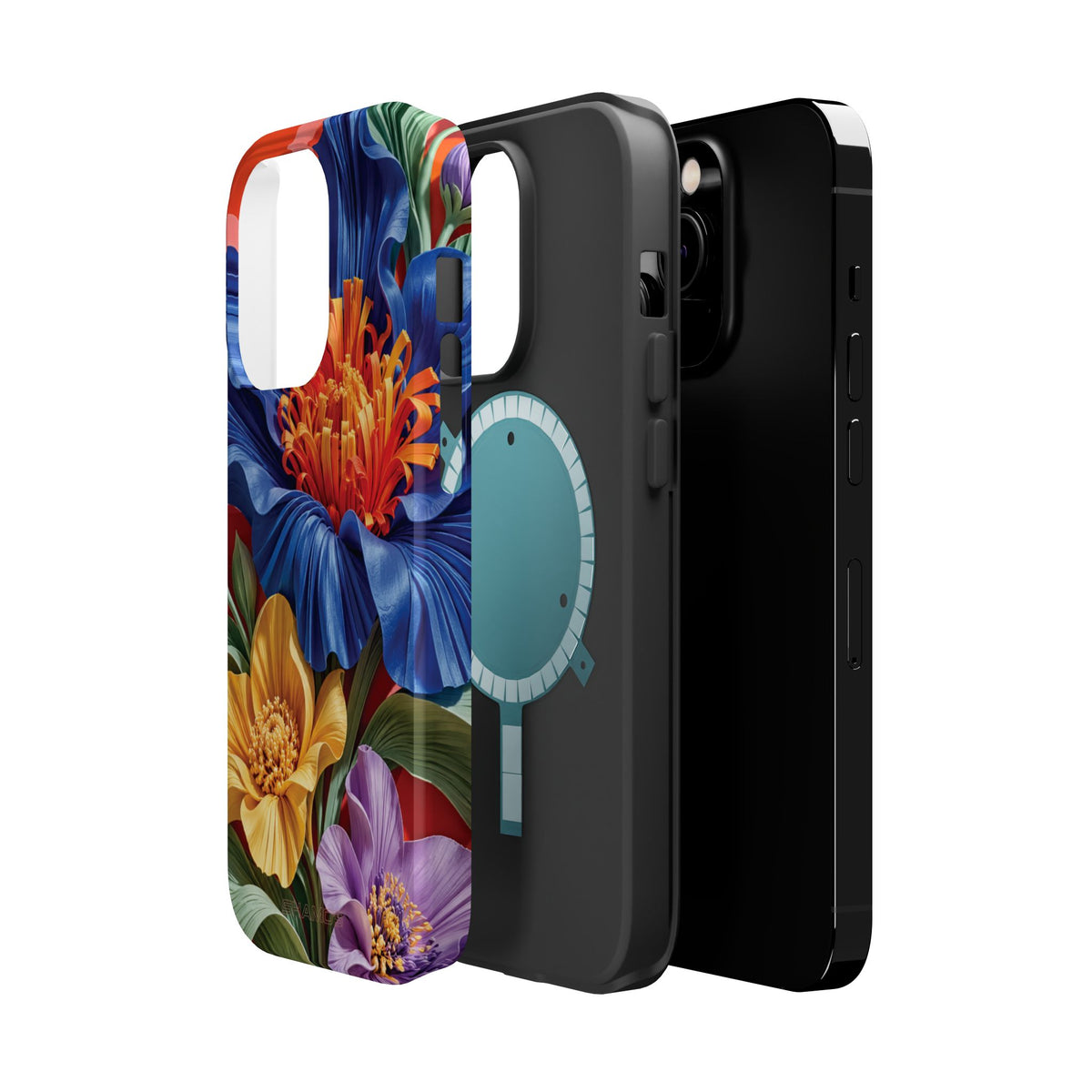 Electric Paradise MagSafe Phone Case – Cobalt Floral & Coral Waves | Glossy