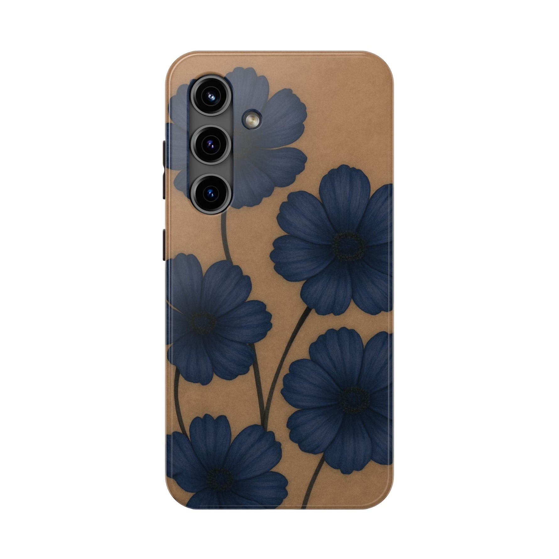 Navy Floral Tough iPhone Case — Durable Protective Case with Blue Flowers on Kraft Background  Shamo's Samsung Galaxy S24