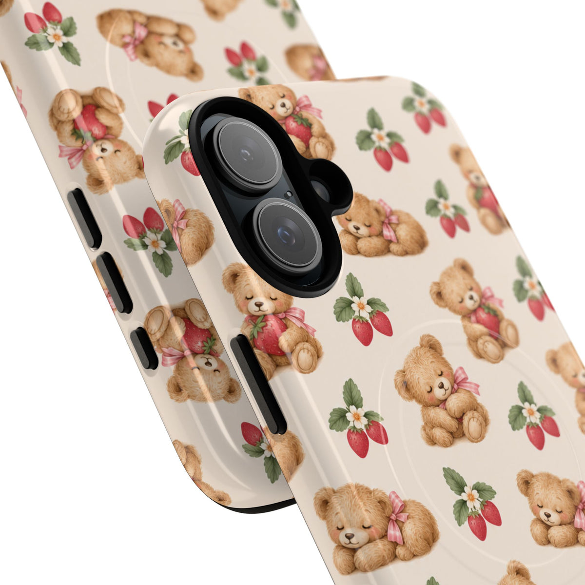 Teddy Berry Cozy Strawberry Pattern iPhone Case with MagSafe