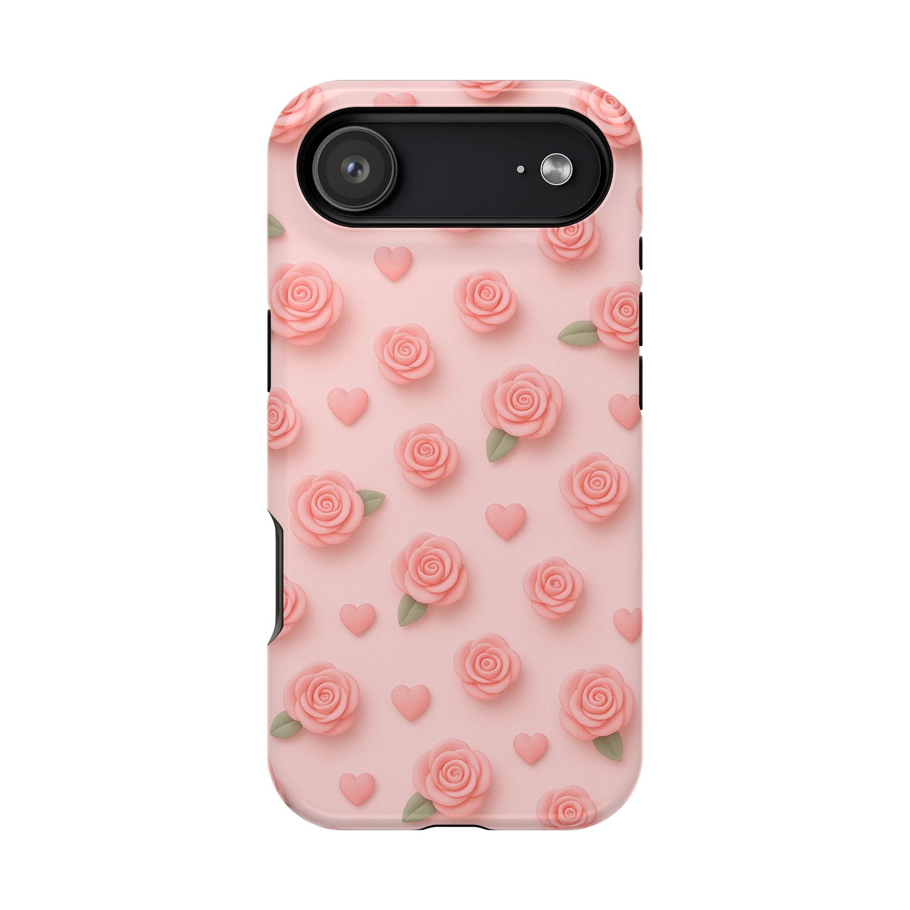 Pink Rose Pattern Impact iPhone Case — Floral Hearts Protective Cover (MagSafe compatible)  Shamo's iPhone 17 Air / Glossy