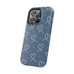 Lasso Hearts – Blue Western Heart MagSafe Phone Case, glossy square triple-camera Pro model, angled rear view
