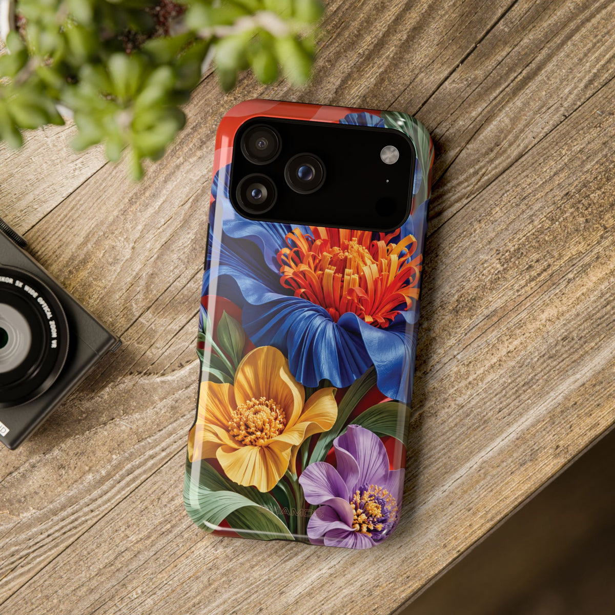 Electric Paradise MagSafe Phone Case – Cobalt Floral & Coral Waves | Glossy