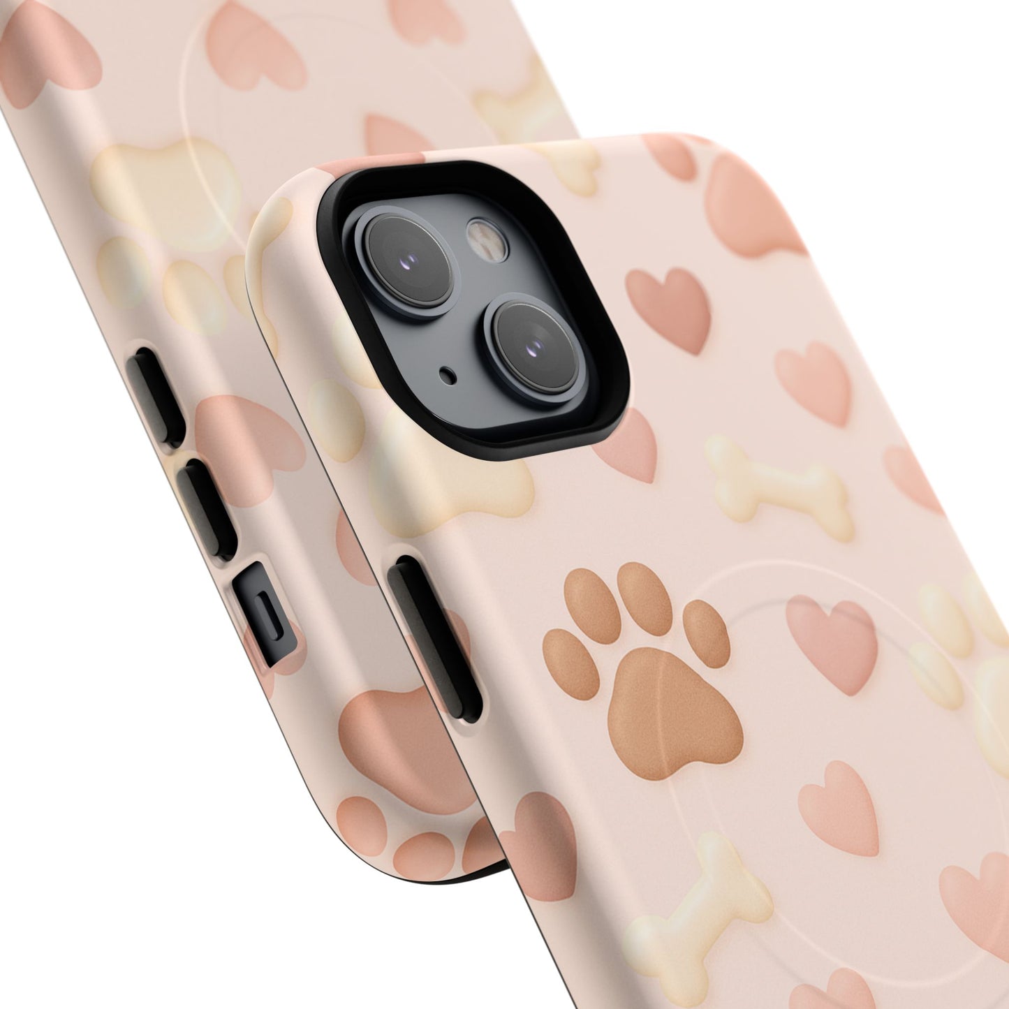 Pet Paw Pattern Phone Case — Pink Puppy Hearts & Bones with MagSafe
