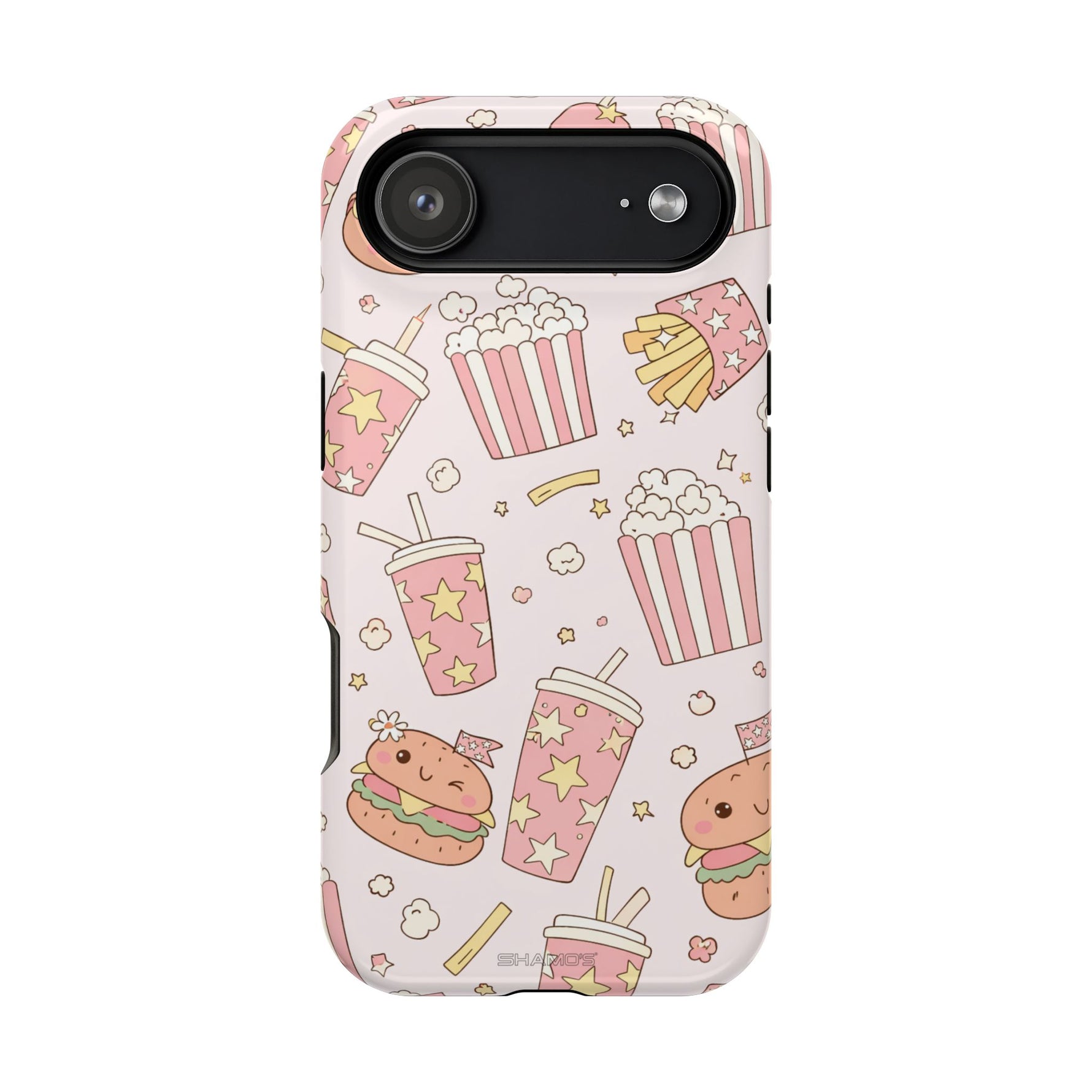 Kawaii Snack Pattern Magnetic Phone Case, Cute Popcorn, Burger & Soda Design with MagSafe Compatibility