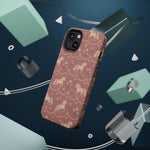 Rose Ponies MagSafe Phone Case, glossy diagonal dual-camera model, rear view with magnetic accessories