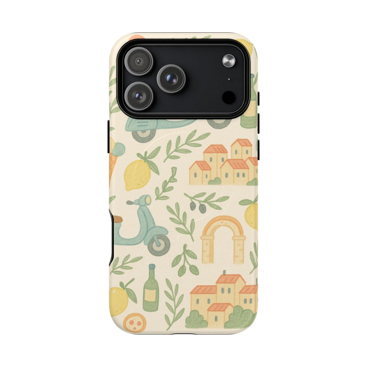 Italian Summer Drawing  iPhone Case — Lemon & Vespa Pattern Tough MagSafe Case