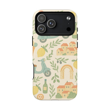 Italian Summer Drawing  iPhone Case — Lemon & Vespa Pattern Tough MagSafe Case