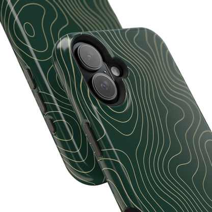 Topographic Green Magnetic Impact-Resistant iPhone Case | MagSafe compatible  Shamo's