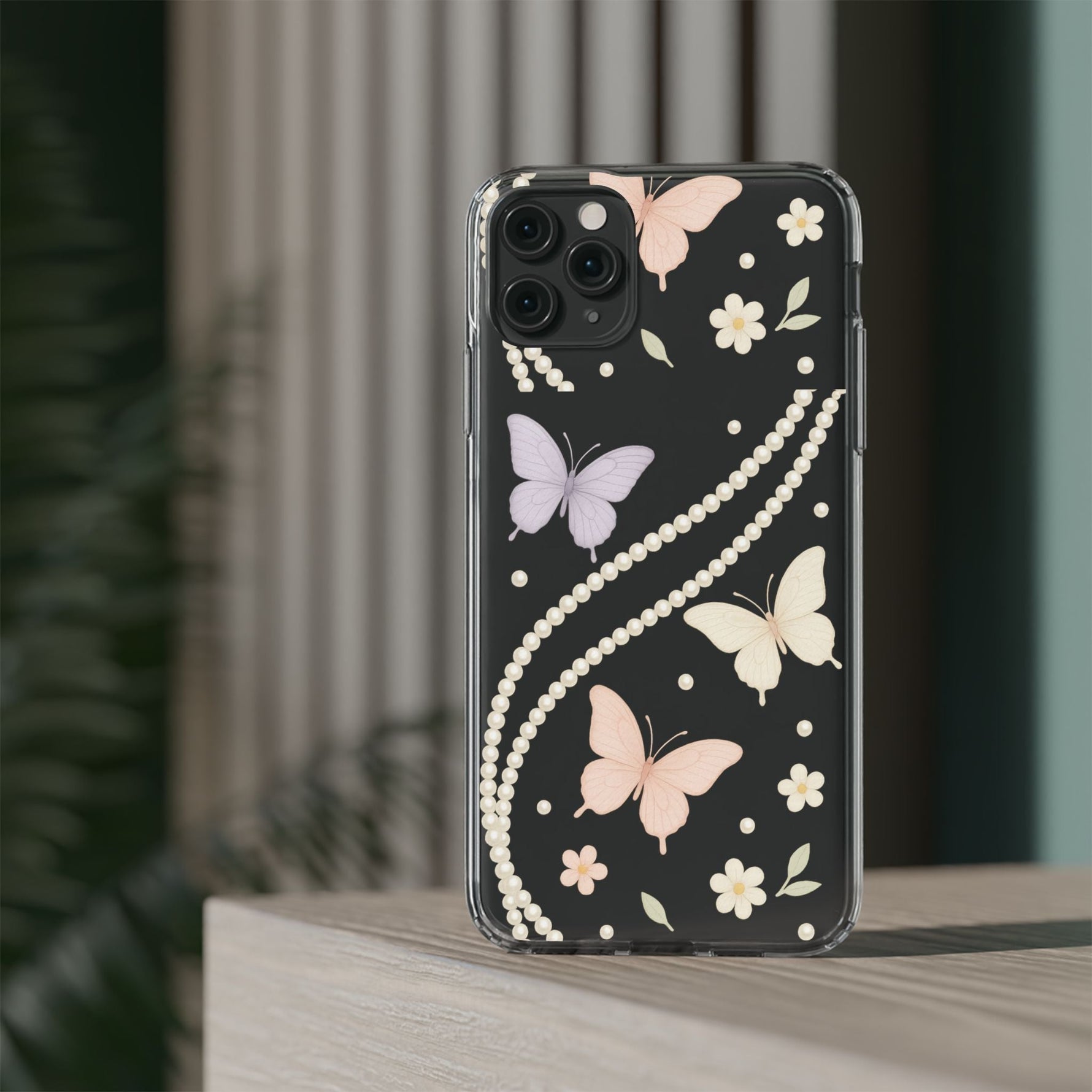 Butterfly Pearl Impact-Resistant Clear iPhone Case  Shamo's