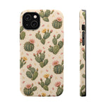 Cactus Bloom – Sage Green Floral Cactus MagSafe Phone Case, glossy iPhone 14 Plus, rear and side profile
