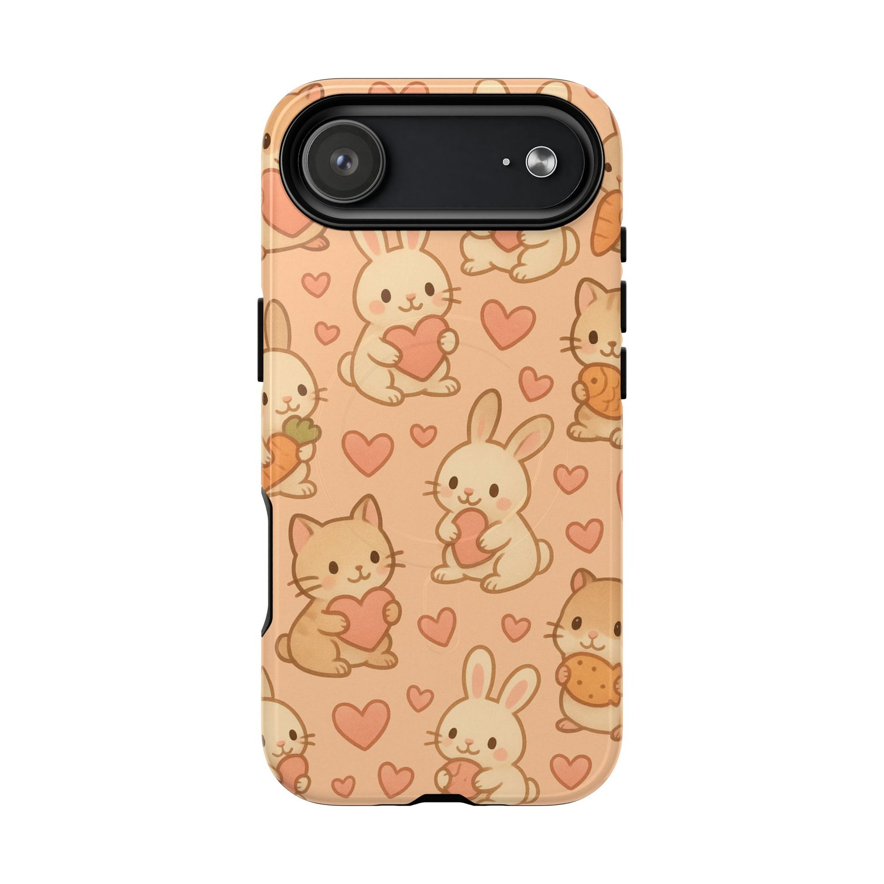 Cozy Critter Friends iPhone Case — Cute Bunny & Kitten Heart Pattern with MagSafe - Shamo's