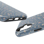 Denim Wildflowers MagSafe Phone Case, glossy vertical dual-camera model, port openings and edge details