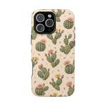 Cactus Bloom – Sage Green Floral Cactus MagSafe Phone Case, glossy iPhone 16 Pro Max, rear view