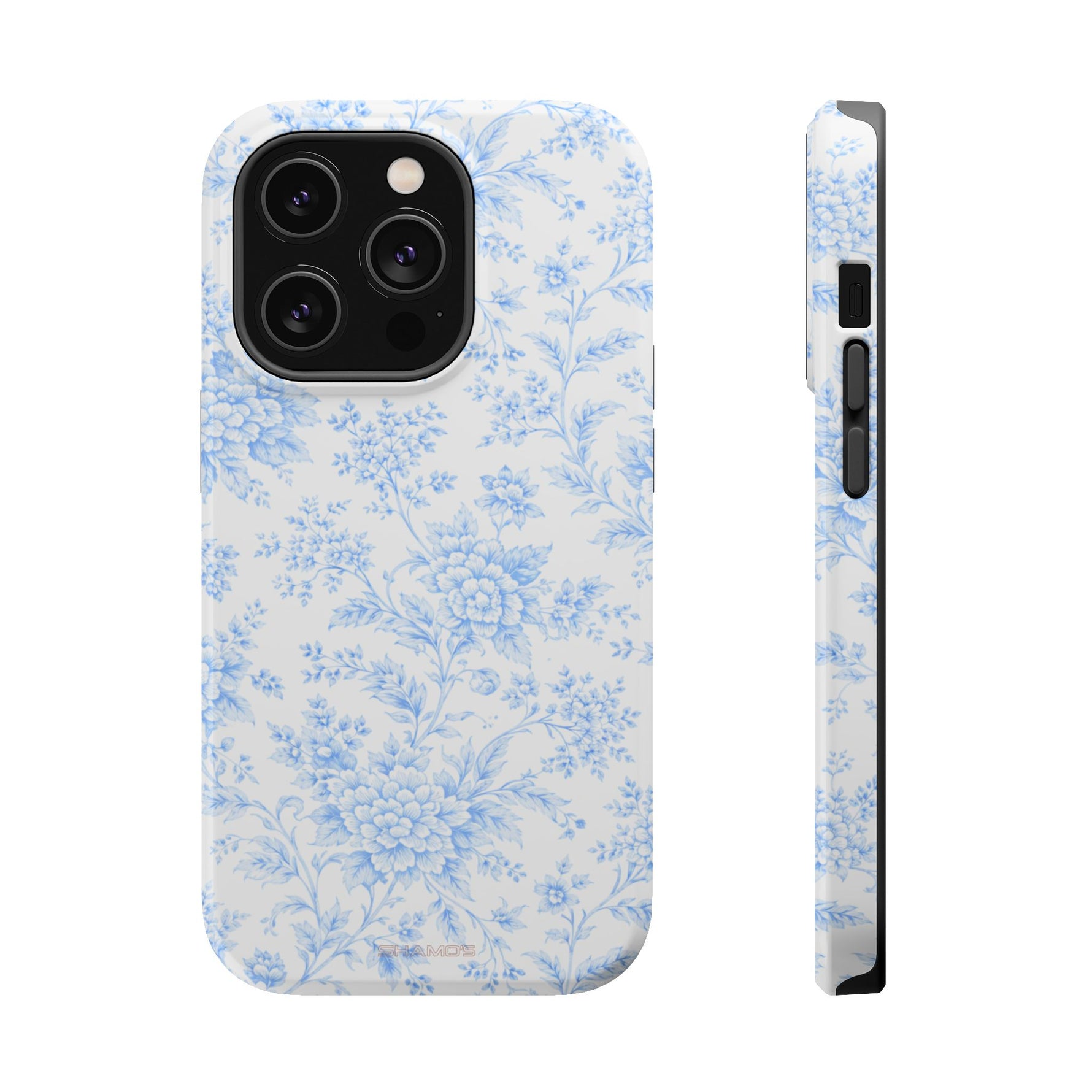 Preppy Look Blue Floral Impact-Resistant Phone Case and MagSafe Compatible