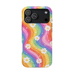 Funda de teléfono resistente a impactos con efecto cascada de colores Rainbow Daisy