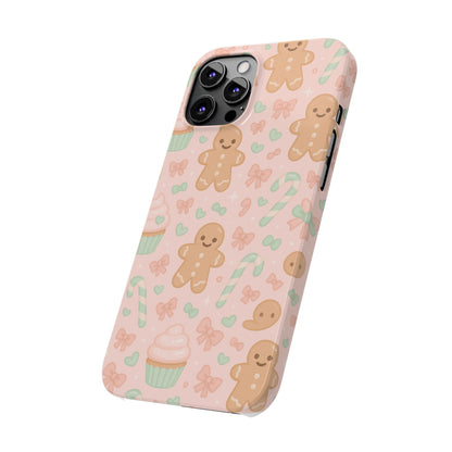 Gingerbread Holiday Slim iPhone Case — Cute Candy Cane & Cupcake Pattern