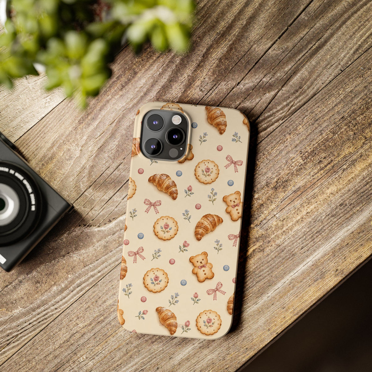 Slanke iPhone-hoes — knus bak- en teddybeerpatroon (recept, hert, knopen)