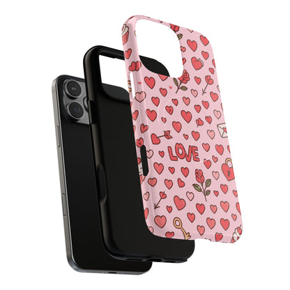 Pink Love Hearts Pattern Tough iPhone Case (MagSafe compatible)