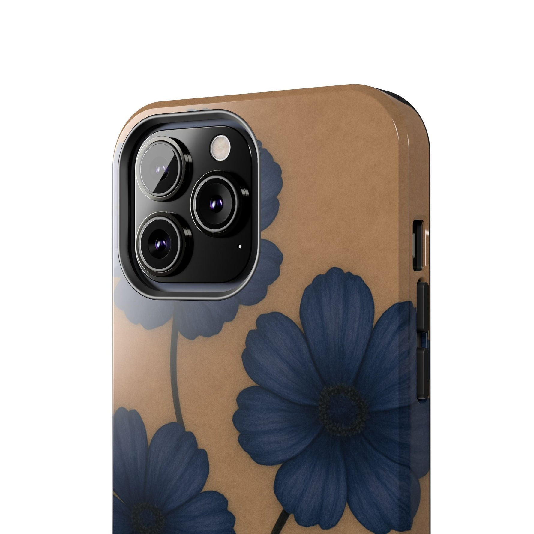 Navy Floral Tough iPhone Case — Durable Protective Case with Blue Flowers on Kraft Background  Shamo's