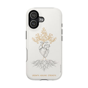 Minimalist Impact-Resistant iPhone Case, Heart Root Illustration ("Growth. Healing. Strength.") MagSafe Compatible - iPhone 17 / Glossy - Shamo's