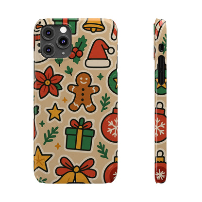 Holiday Pattern Slim iPhone Case — Gingerbread, Santa Hat & Gifts Holiday Design