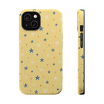 Prairie Stars – Yellow and Blue Star MagSafe Phone Case, glossy iPhone 14, rear and side profile