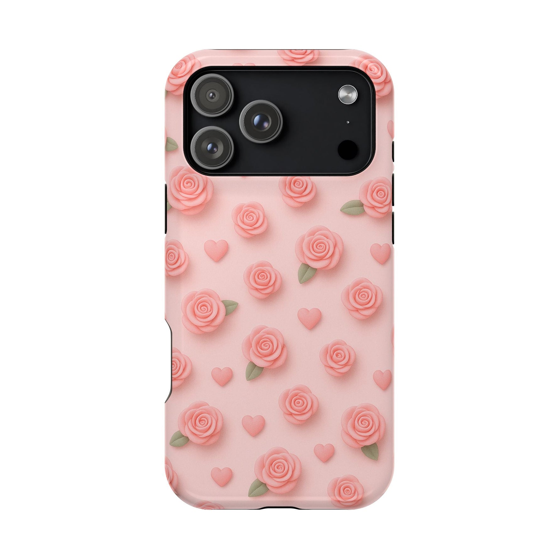 Pink Rose Pattern Impact iPhone Case — Floral Hearts Protective Cover (MagSafe compatible)  Shamo's iPhone 17 Pro Max / Glossy