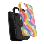 Funda de teléfono resistente a impactos con efecto cascada de colores Rainbow Daisy