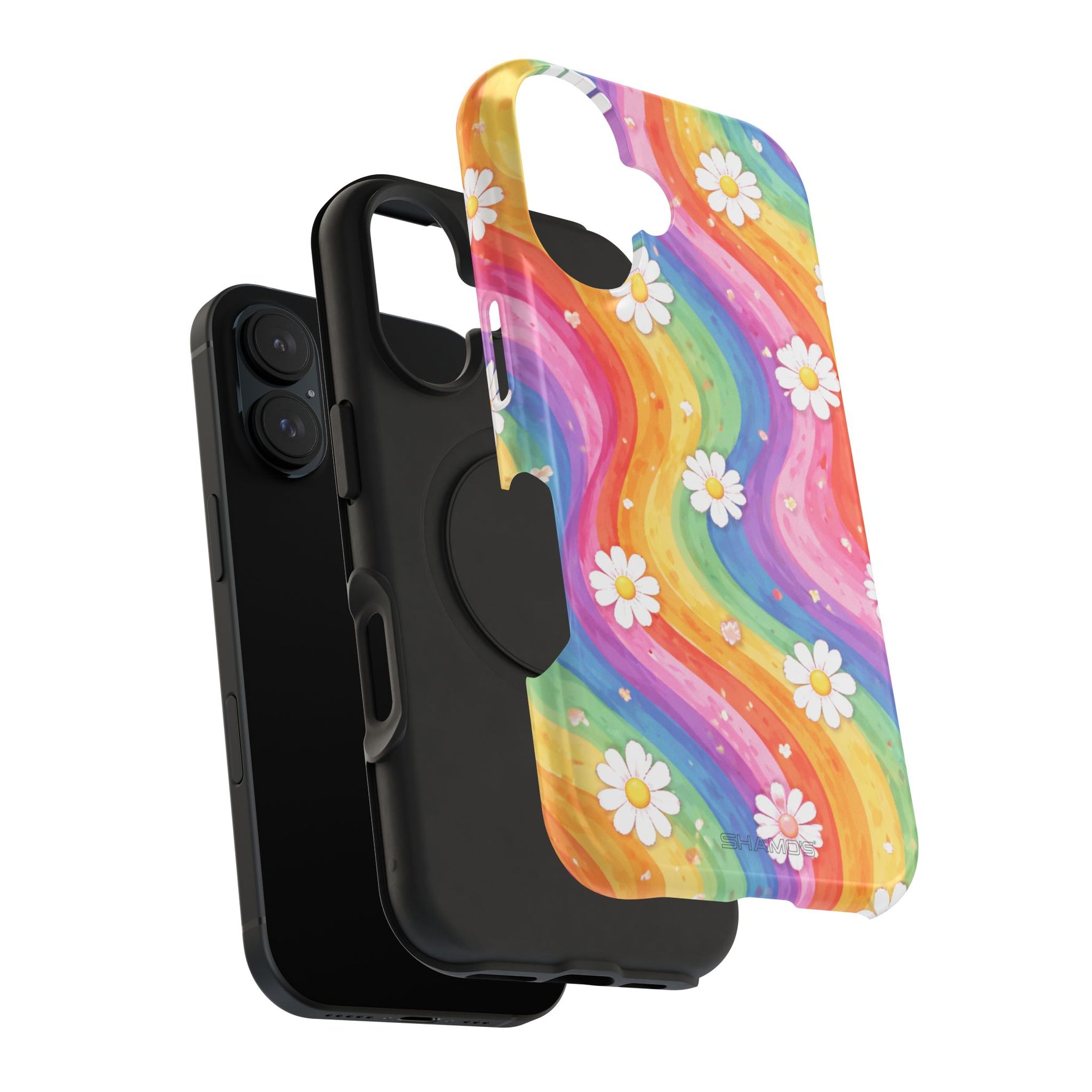 Funda de teléfono resistente a impactos con efecto cascada de colores Rainbow Daisy