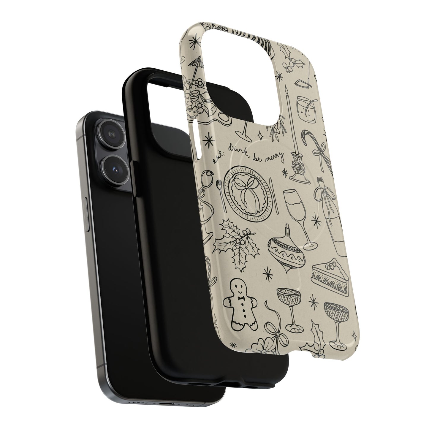 Festive Doodle iPhone Case (’drink, be merry’ Holiday Design) | compatible with MagSafe - Shamo's