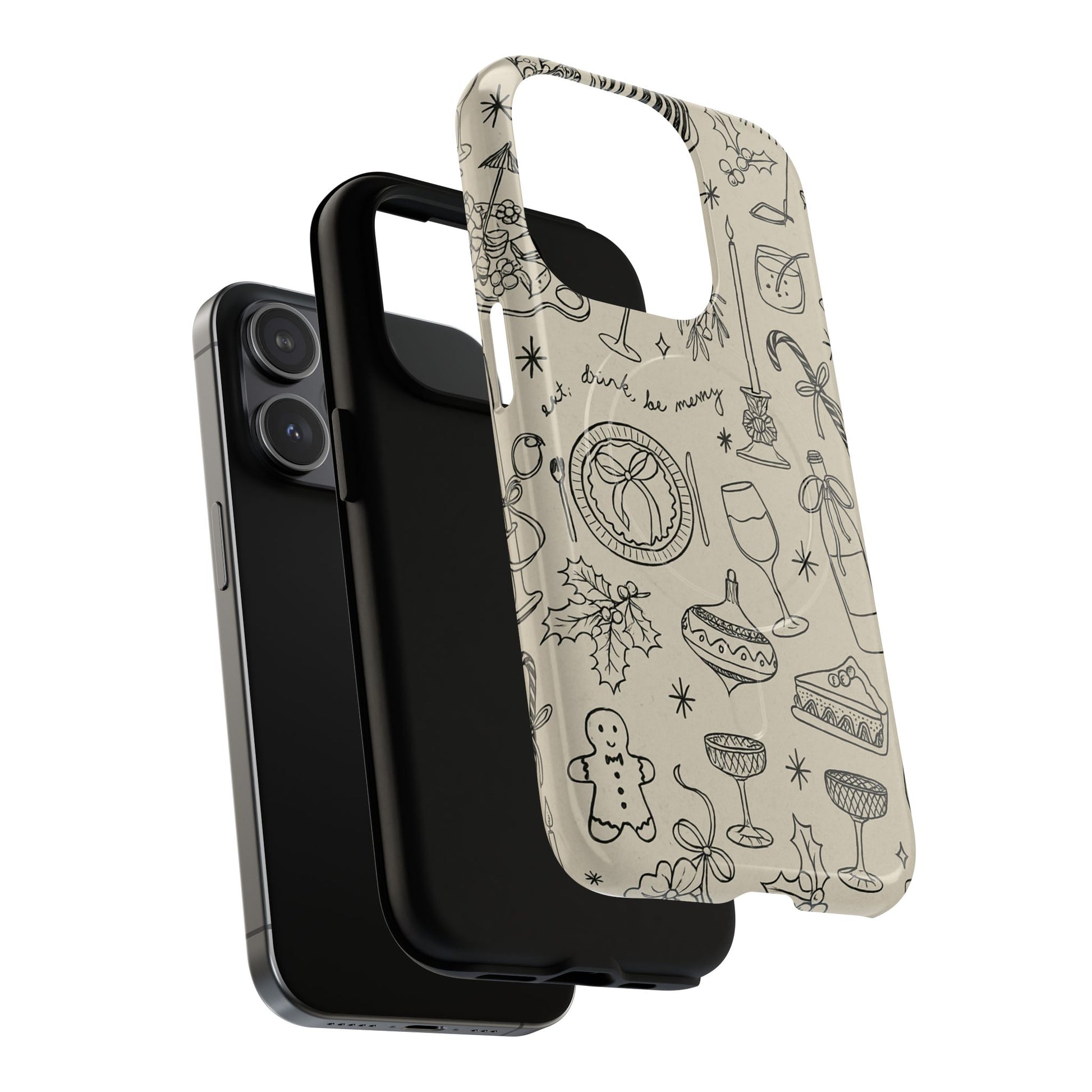 Festive Doodle iPhone Case (’drink, be merry’ Holiday Design) | compatible with MagSafe - Shamo's