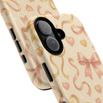 Festive Bow Charm iPhone Case — Pink & Gold Ribbon Hearts with MagSafe  Shamo's