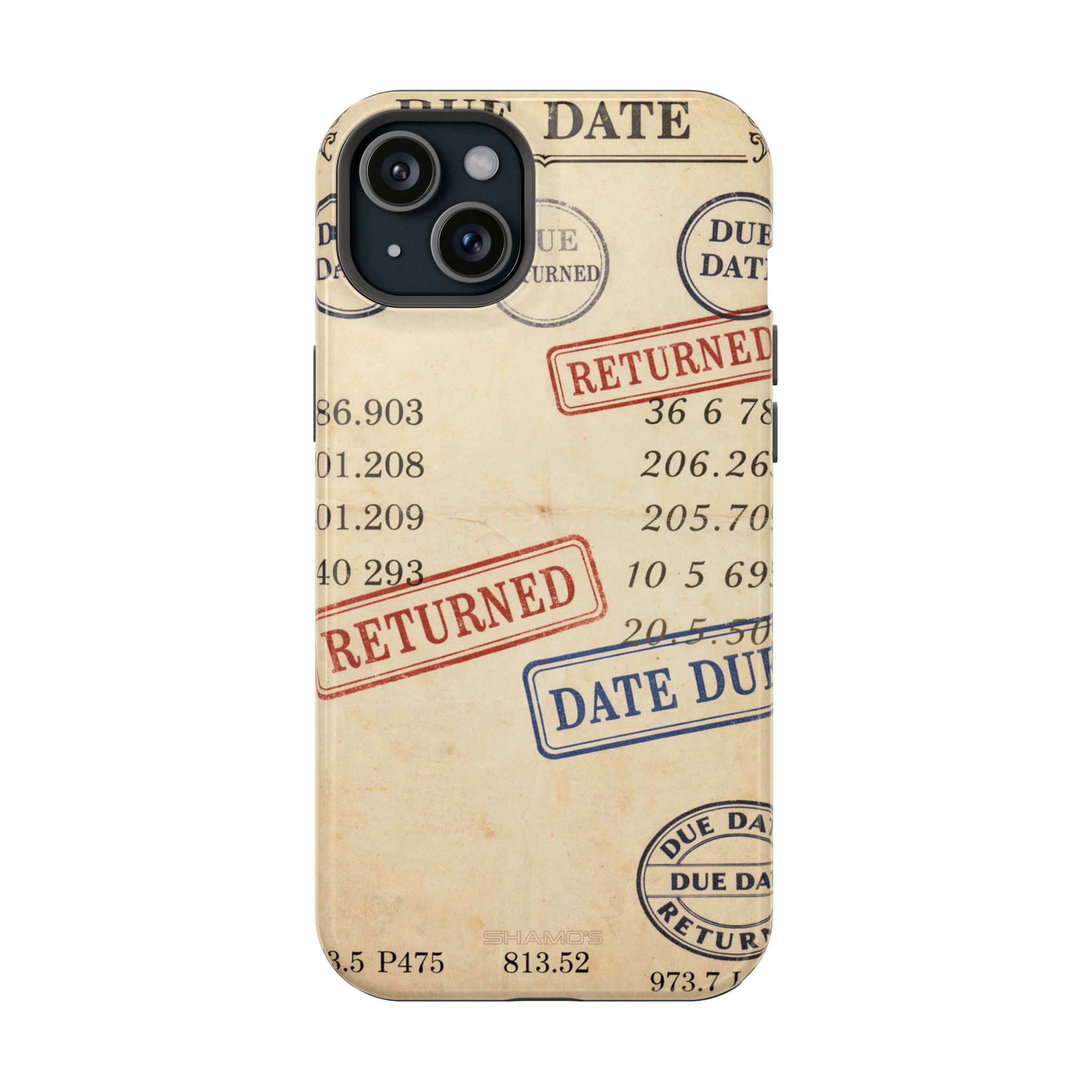 Vintage Library Card Design Phone Case with MagSafe Compatibility - iPhone 15 Plus / Glossy - Shamo's