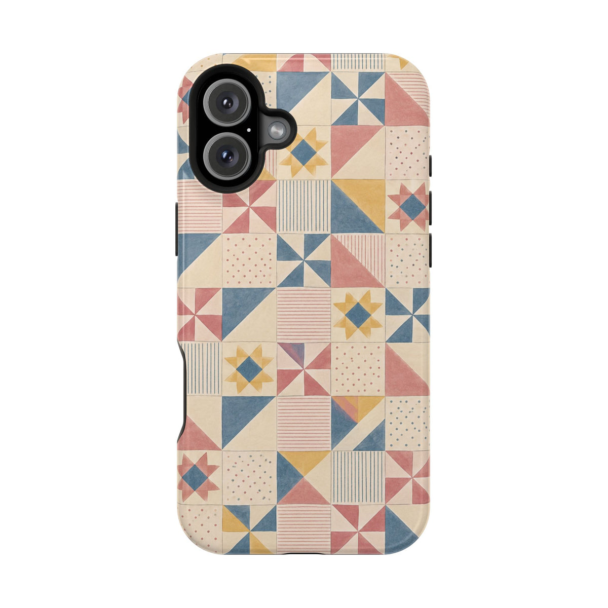 Prairie Quilt – Pastel Patchwork Pattern MagSafe Phone Case, glossy iPhone 16 Plus, rear view