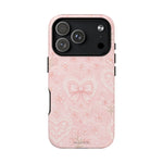 Balletcore Pink Floral Lace iPhone Case with Bow | Works with MagSafe - iPhone 17 Pro / Matte - Shamo's