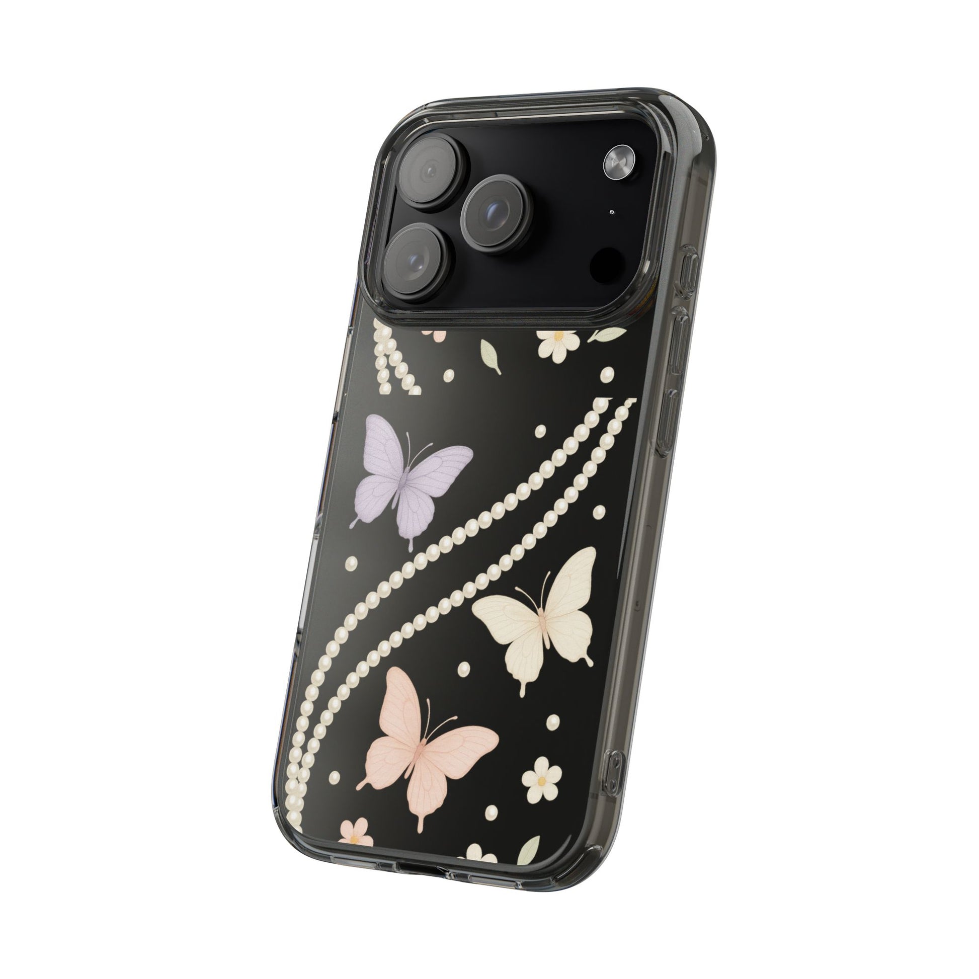 Butterfly Pearl Impact-Resistant Clear iPhone Case - Shamo's