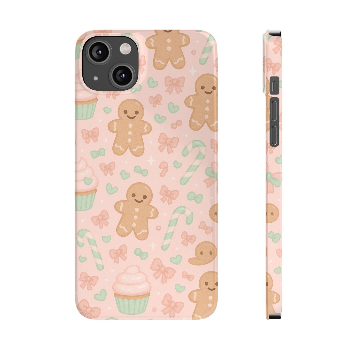 Gingerbread Holiday Slim iPhone Case — Cute Candy Cane & Cupcake Pattern