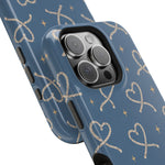 Lasso Hearts – Blue Western Heart MagSafe Phone Case, glossy square triple-camera Pro model, camera and side-button close-up