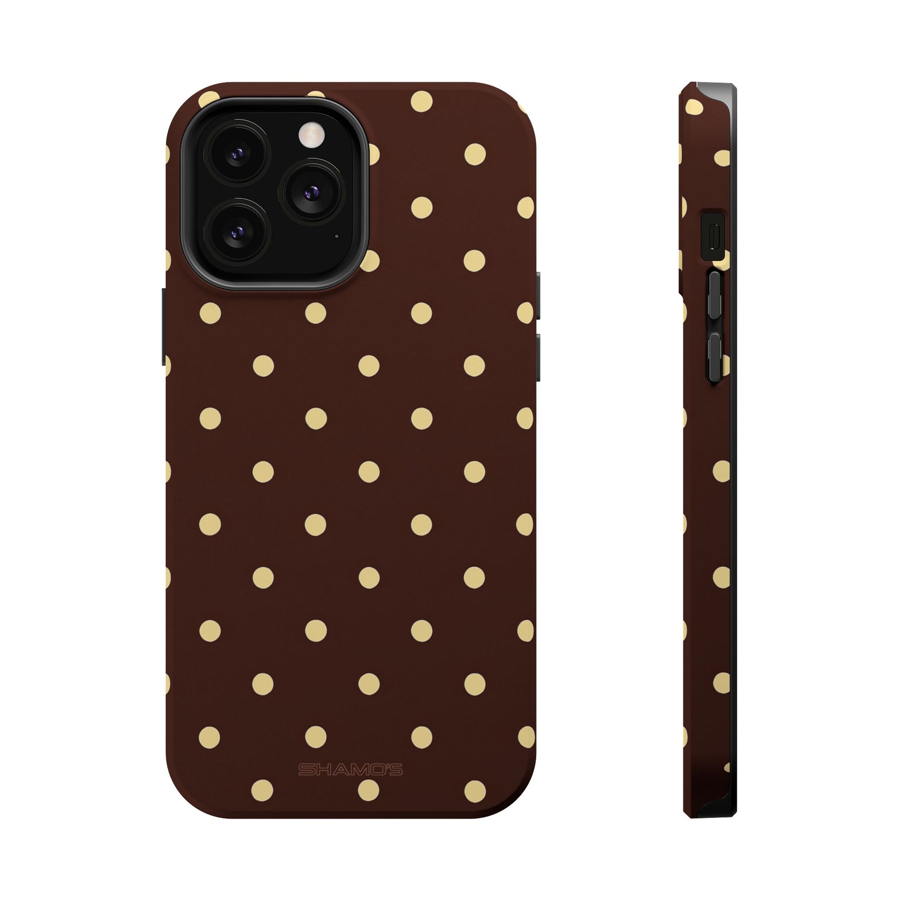 Polka Dot iPhone Case — Brown & Cream MagSafe Protective Cover