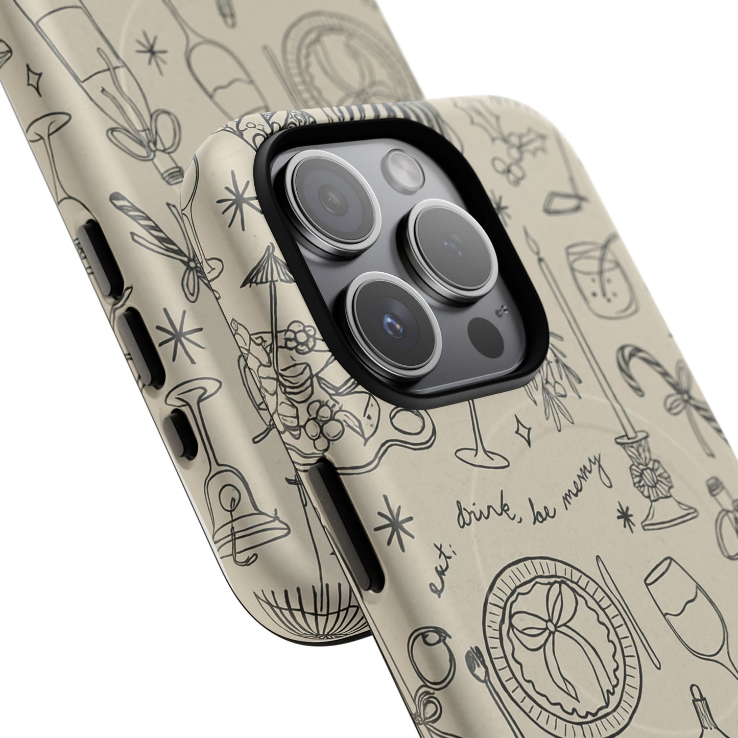 Festive Doodle iPhone Case (’drink, be merry’ Holiday Design) | compatible with MagSafe - Shamo's