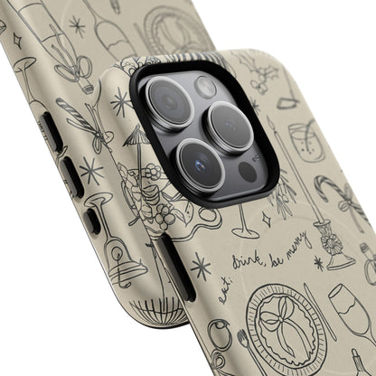 Festive Doodle iPhone Case (’drink, be merry’ Holiday Design) | compatible with MagSafe - Shamo's