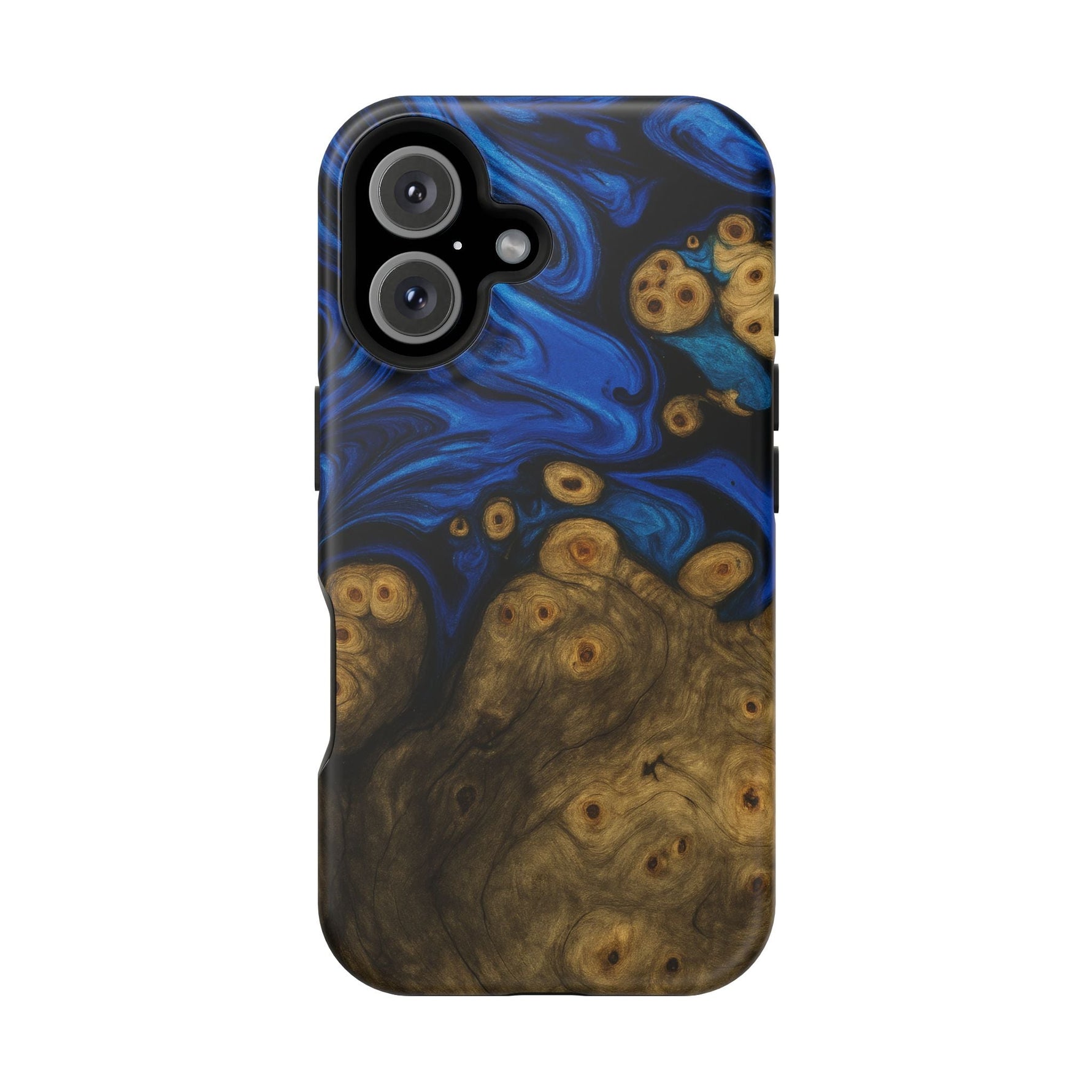 Blue Swirl & Burl Wood Impact iPhone Case | MagSafe compatible  Shamo's iPhone 16 / Matte