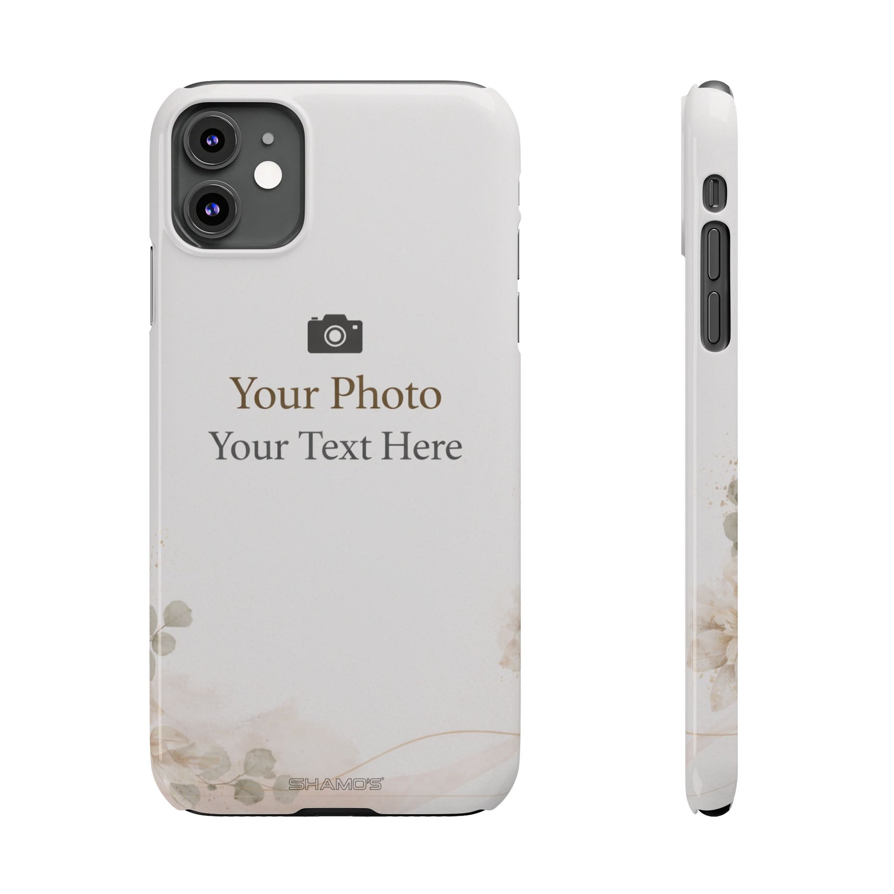 Personalized Slim Phone Case, Custom Photo & Text Minimal Floral Design - iPhone 11 - Shamo's