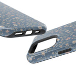 Denim Wildflowers MagSafe Phone Case, glossy square triple-camera Pro model, port openings and edge details